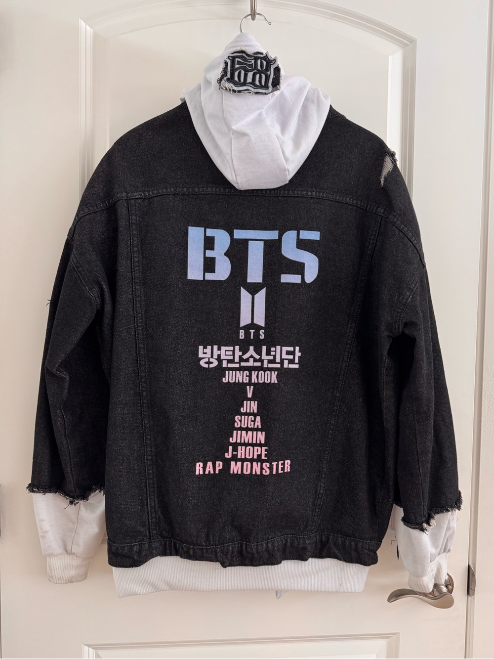 Black Denim Jacket White Hoodie — BTS Love Yourself album tour Jung Jook Jin